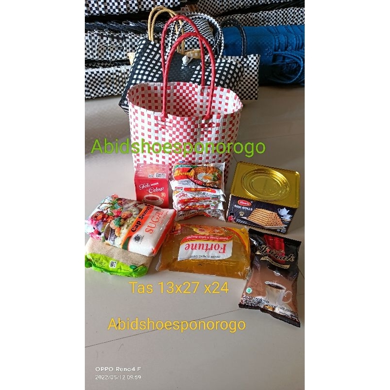 Tas anyaman plastik tas belanja parcel hampers souvenir 13x27