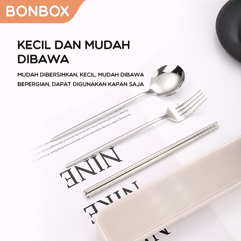 BONBOX BTW02 / 02 / 03 / Set Alat Makan Stainless Steel 3pcs Food Grade Praktis BTW01 BTW02 BTW03