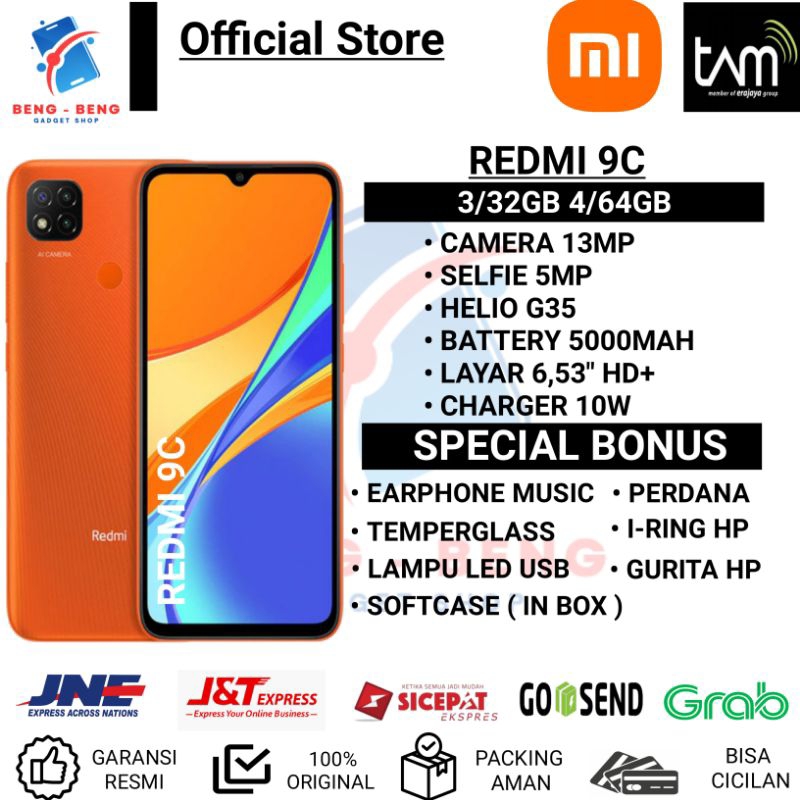 XIAOMI REDMI 9C RAM 4/64GB 3/32GB GARANSI RESMI TAM XIAOMI INDONESIA - BONUS