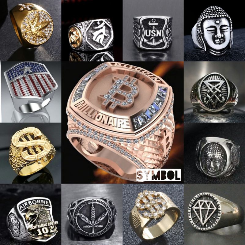 Cincin pria tengkorak punk style men ring symbol series