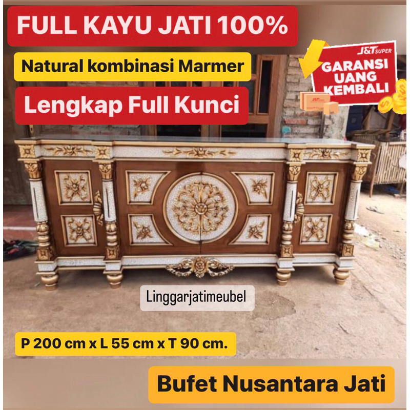 Bufet Nusantara Jati Meja Tv Kayu Ukir Marmer