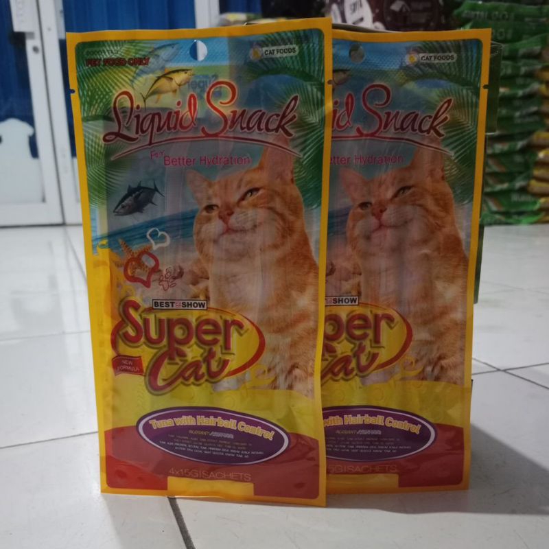 Super Cat Liquid Snack Tuna with Hairball Control 15gr x 4pcs- Snak kucing