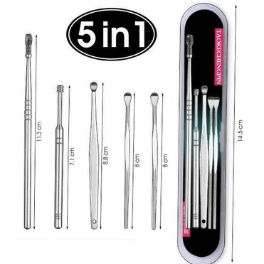 Korek Kuping Stainless Set 5in1 / Pembersih Kuping / Korek Kuping Stainless Anti Karat / Alat Pembersih Telinga Lengkap