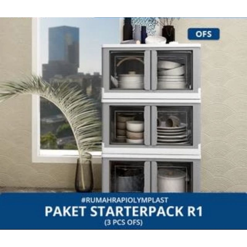 Box serbaguna, Box Lipat Folding Container Olymplast  Starterpack Rumah Rapi R2,, OFS GREY 3 pcs