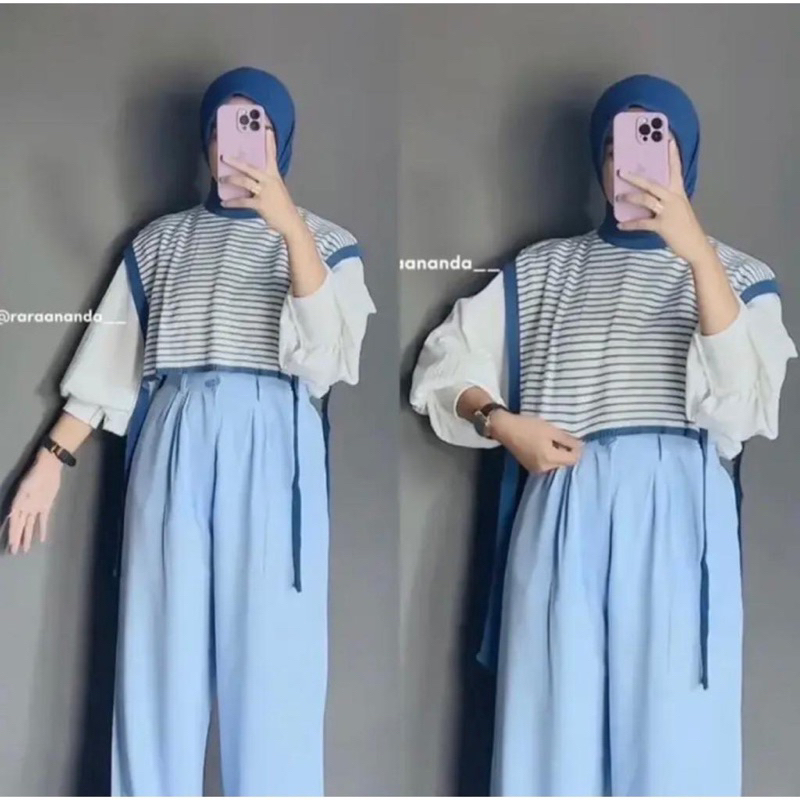 VEST RAJUT CROP STRIPE TALI SAMPING