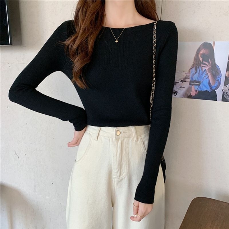 Atasan Rajut Importt Wanita Knitwear Fashion Korean Crop Long Sleeve Knit Top Atasan Crop Atasan Korean Style Wanita