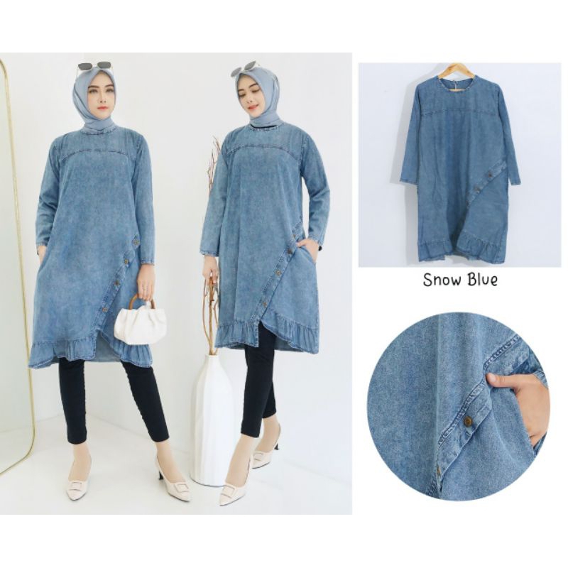 Ziera Jeans Tunik wanita tunik muslim tunik muslimah tunik jeans wash tunik import tunik jumbo tunik