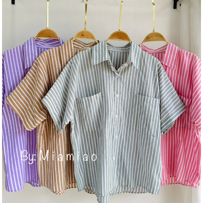 Blouse wanita korean motif salur/kemeja wanita/atasan wanita modis