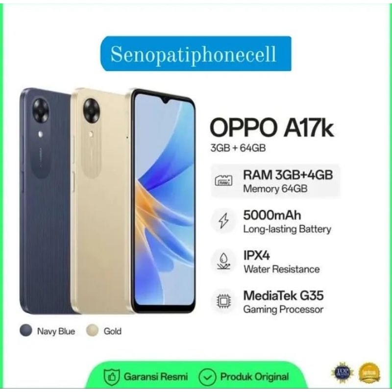 OPPO A17K RAM 3/64GB GARANSI RESMI 1 TAHUN