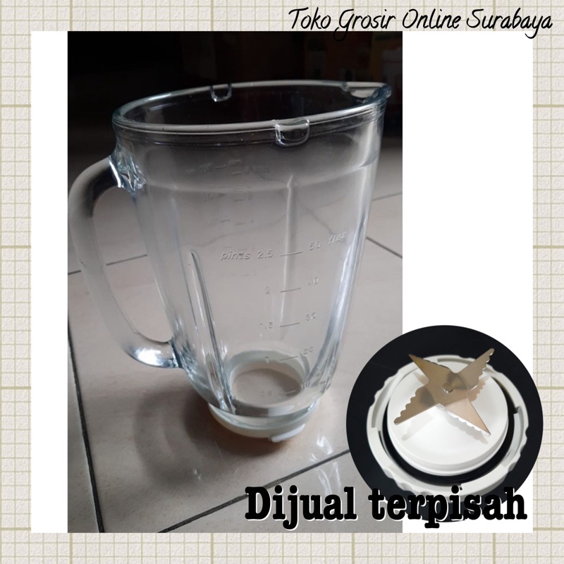 Gelas Blender Kaca untuk blender philips tipe hr 2116, pisau dijual terpisah