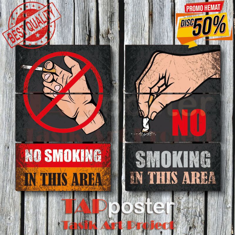 TAP Poster Kayu | Poster No Smoking Area | Pajangan Dinding | Hiasan Dinding | Wall Decor | Poster S