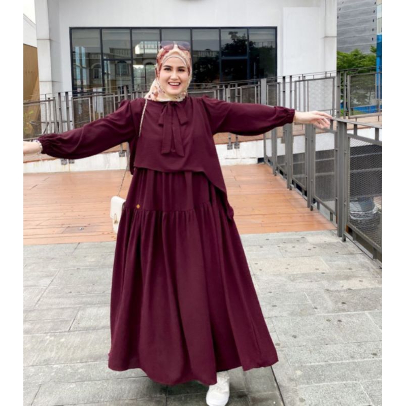 [GIAR] 2 IN 1 HANA DRESS SET ROMPI+GAMIS WANITA CEWEK BUSANA MUSLIM LEBARAN MURAH POLOS WARNA SAGE G