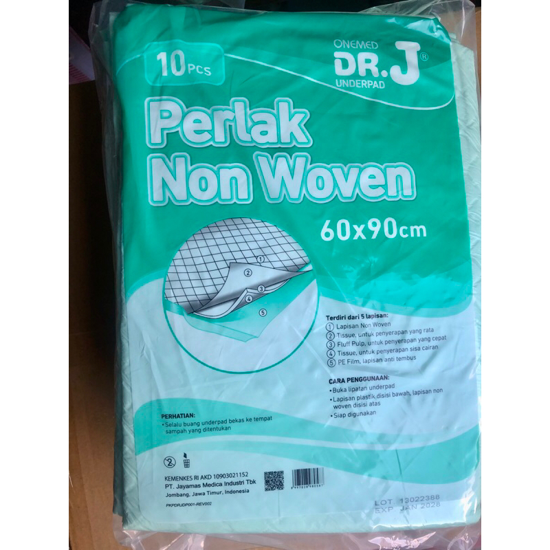 DR J Onemed Underpad 1 Pak Isi 10 Perlak Non Woven 60 x 90 cm