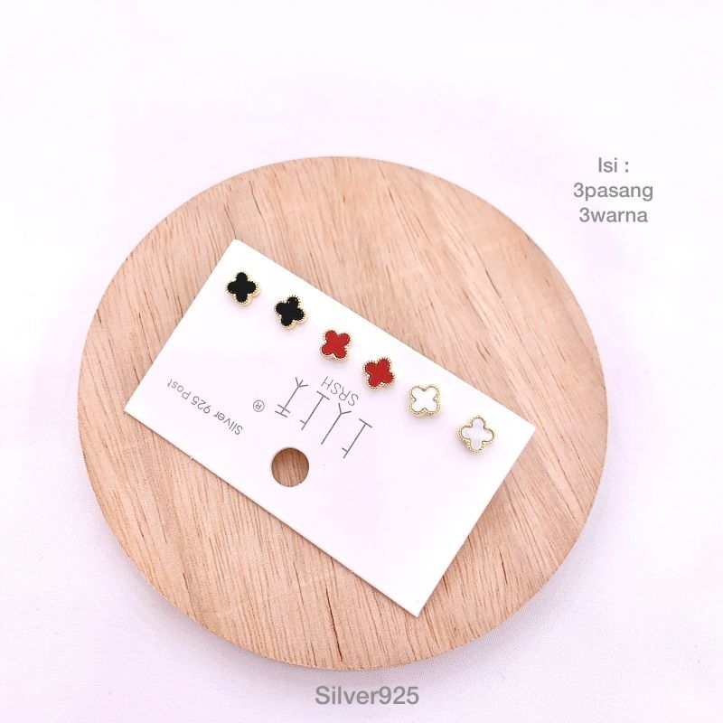 Anting Silver925 Perak 9 Mata Kilau Platgold anting isi 3set Anti Karat anti alergi anting zircon premium 004