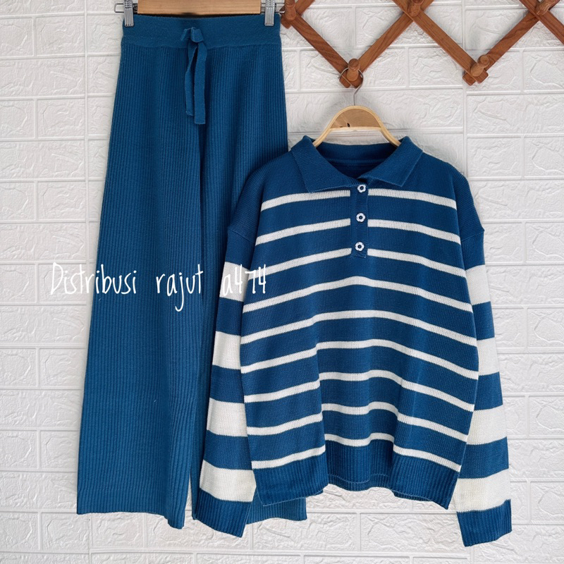 ONESET POLO SWEATER KEY KEY SETELAN CELANA KULOT DAN JOGER WANITA