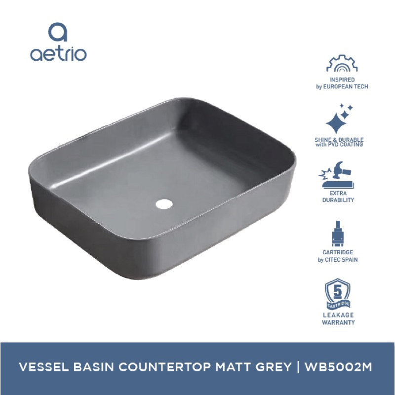 WB5002M | VESSEL BASIN COUNTERTOP MATT GREY | Wastafel | Tempat Cuci Tangan