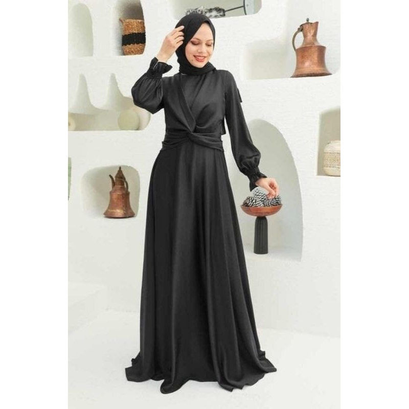 Inka Dress - Dress Satin Tali Maxmara Silk | Gamis Tali Kekinian Viral Bahan Silk | Baju Kondangan Wanita | Gamis Terbaru Lebaran 2023