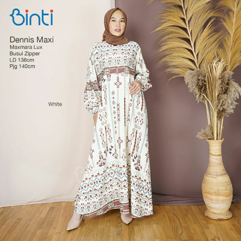 Dennis Maxi Gamis Kondangan Original Binti Bahan Maxmara Lux Silk Ukuram LD 138 PB 140 Gamis maxmara