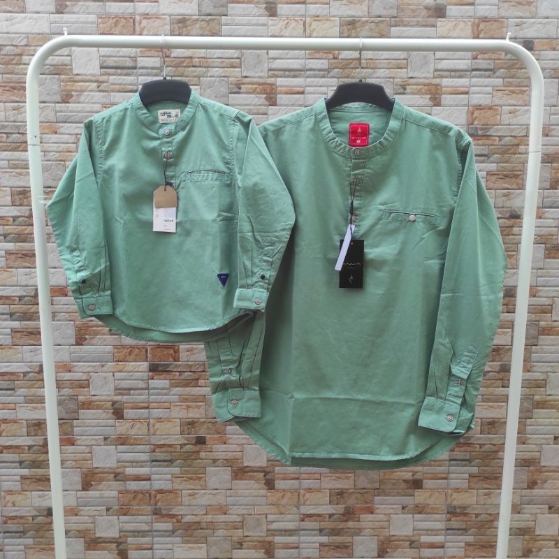 BAJU KOKO SAGE HIJAU MINT KEMEJA KEMKO PASANGAN COUPLE AYAH DAN ANAK LENGAN PANJANG PENDEK