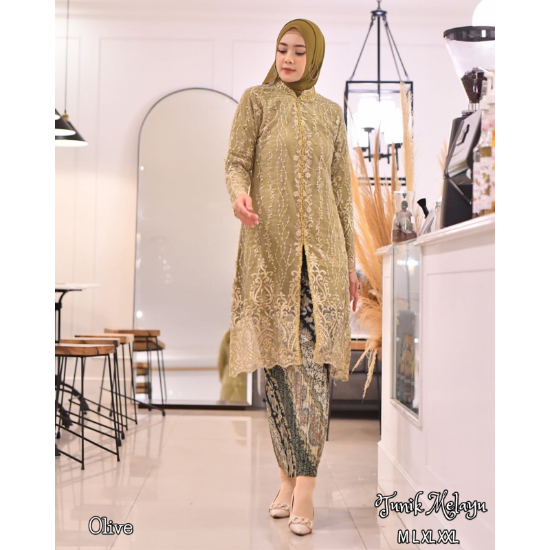 Permata Olshop / Setelan Kebaya Tunik Melayu SK / Kebaya Tunik Payet Busui / Kebaya Baju Kurung Berpayet