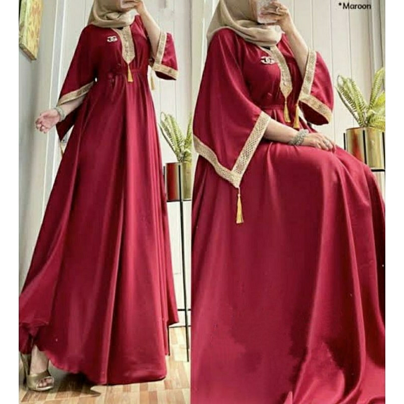 Baju Gaun Kaftan Jumbo Wanita Dewasa Kekinian Terbaru Terlaris Viral Bahan Rayon Tebal Busui Resleting Depan