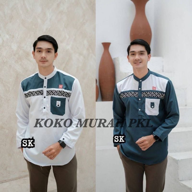 Kemeja Koko Agam Bordir - Baju Muslim Pria Terlaris - Baju koko Dewasa Lengan Panjang
