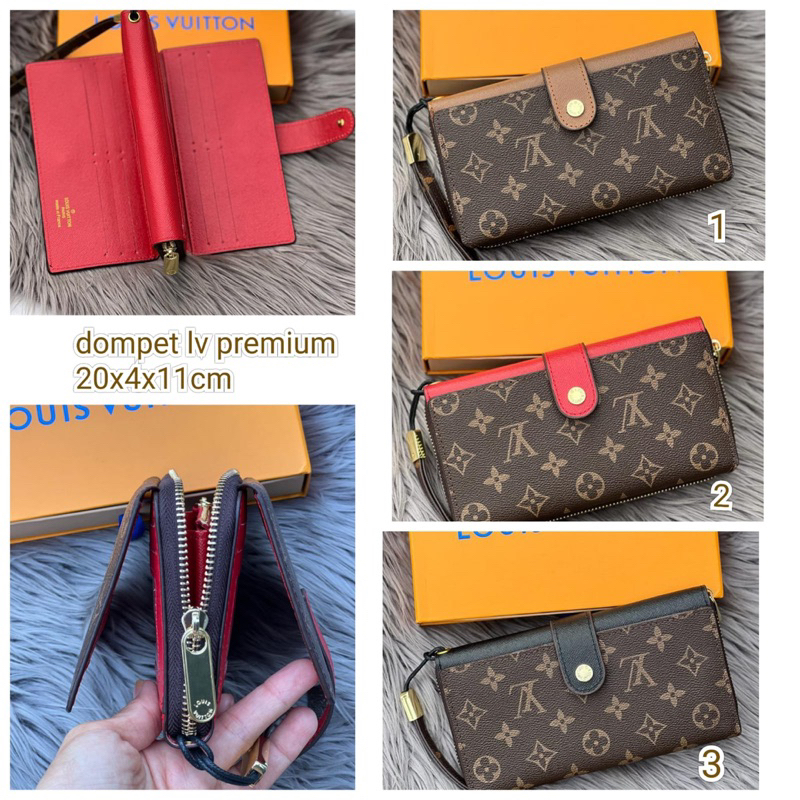 Dompet Lipat Panjang LV Kancing Freebox dan Free Tali Pendek Bahan Waterproof Kekinian