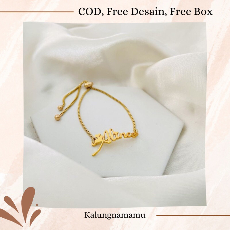 Gelang Nama Serut Tali Adjustable Gold Silver Set Titanium Xuping Anti Karat Lapis Emas Custom Murah