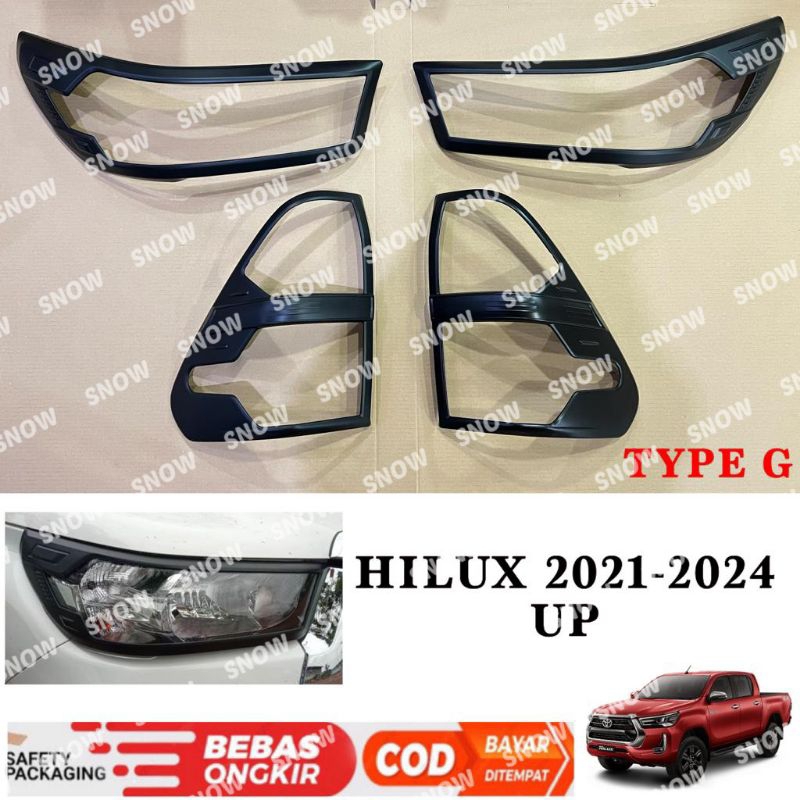 Paket Garnish Lampu Depan Belakang All New Hilux 2020 2021 2022 2023 2024 TIPE G V Hitam