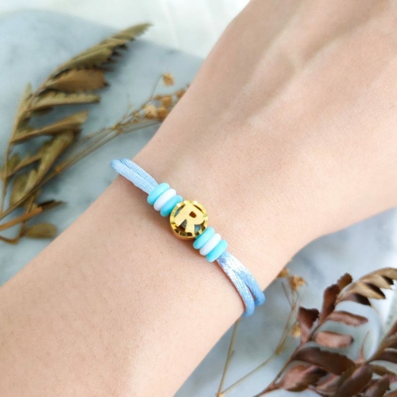 Gelang Tali inisial Huruf R Bulat Koleksi Josean Emas Asli