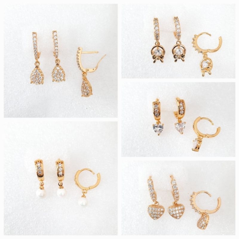 anting wanita gantung lapis emas mewah