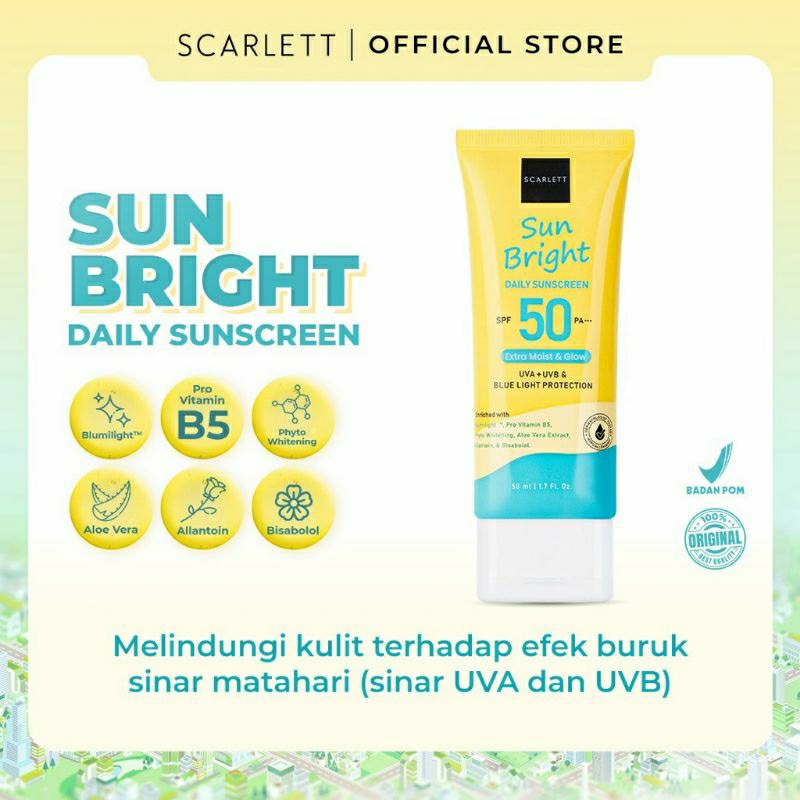 SCARLETT Whitening Sunscreen Sun Bright Daily SPF 50 PA+++ 50ml | SUNSCREEN SCARLETT SPF 50