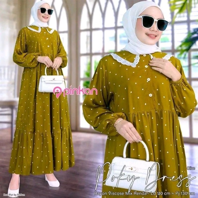 Angelyapbunny Poky Maxy Dress Katun fit L Gamis Muslim Polkadot