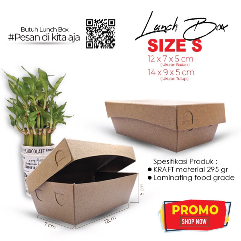 Promo!!! Paper Lunch Box Kraft Coklat Laminasi Size S / 14 x 9 x 5 cm ( Minimal Order 10 biji )