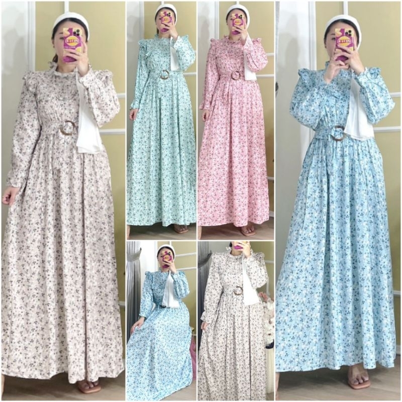 ⚡️CLEARANCE SALE ♡ PREMIUM ♡ ORIGINAL ! ANNISAH SHABBY GAMIS SQUARE RUFFLE FLOWERY LONG SLEEVE MAXI LONG DRESS ( HIJAB FRIENDLY )