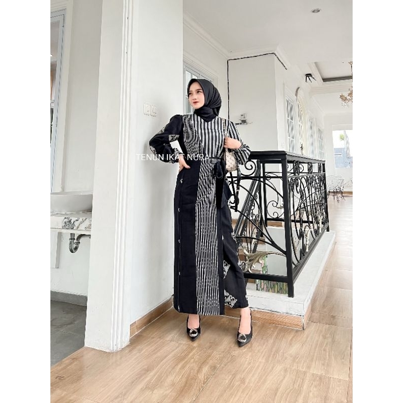 (Ready Stok ) DRESS MARLINE Black Couple Tenun Baju Kondangan
