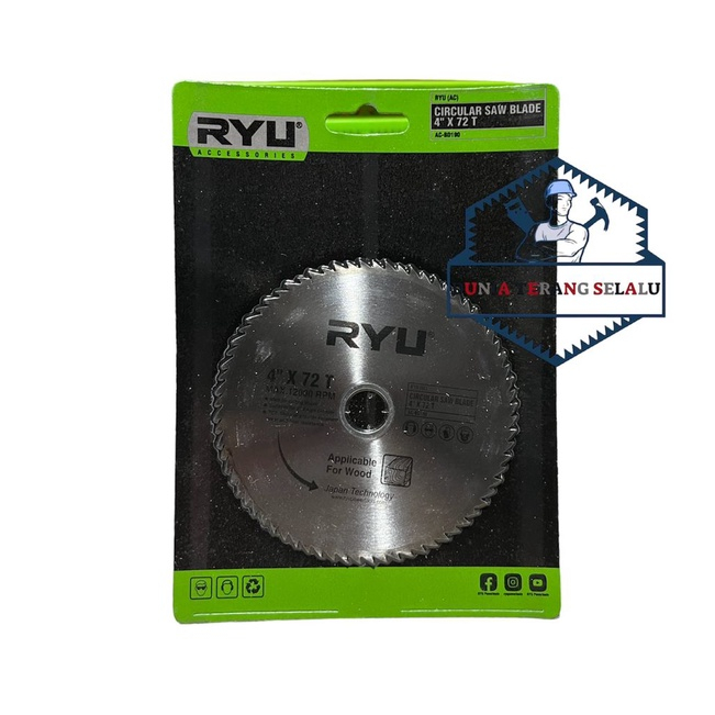 Mata Gerinda Gergaji Kayu RYU 4&quot;  - Circular Saw Blade 4&quot; - Mata Graji Bulat 4 in 40 T TCT 72 T - Mata Potong Kayu 4in RYU