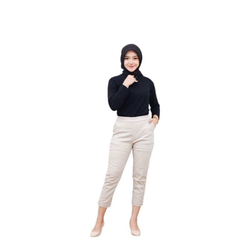 CELANA WANITA GIO PANTS 7/9 KATUN STRETCH / CELANA WANITA PINGGANG KARET 7/9