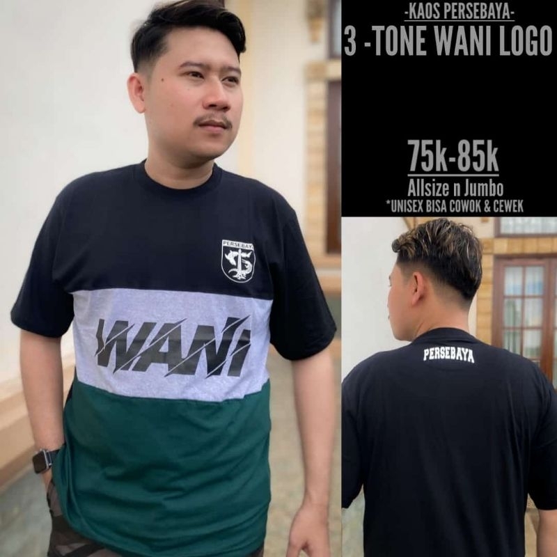 (KAOS PERSEBAYA) KAOS PERSEBAYA WANI LOGO 3TONE PREMIUM