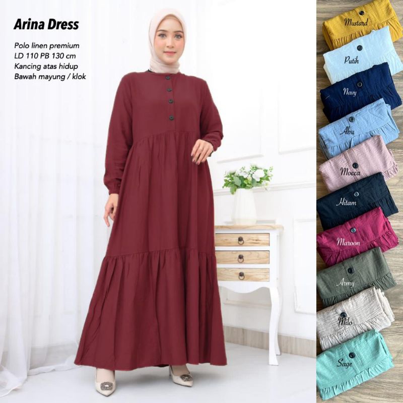 Gamis Polo Linen Kancing - Arina Dress //JF9753