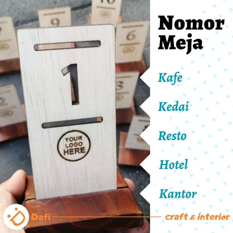 NOMOR MEJA KAYU MINIMALIS CUSTOM LOGO