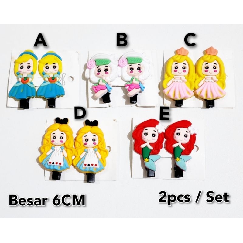 2pcs/Set - Jepit Rambut Anak Kartun Cewek 5cm Premium Jepitan Korea Frozen Mermaid