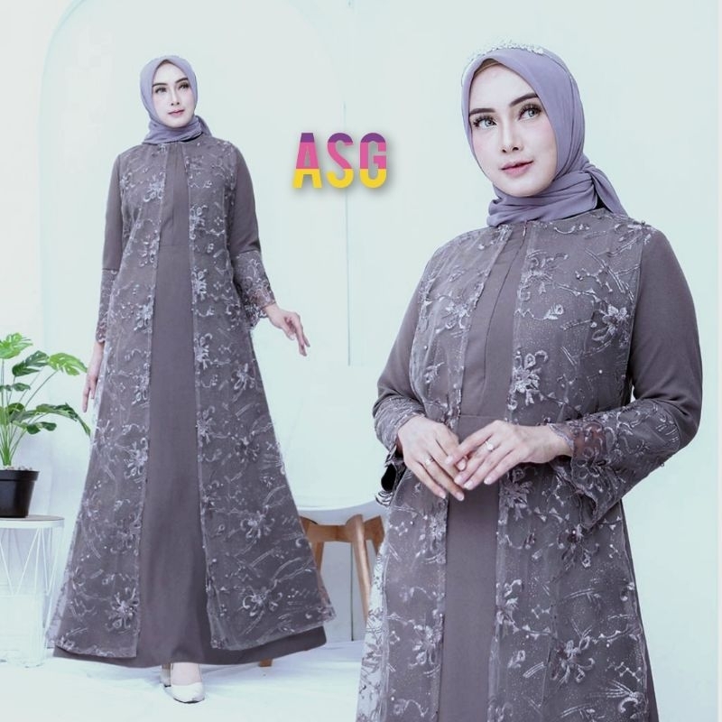 (Realpict) Zena Gamis Busui Friendly Brukat Mutiara Dress Pesta Jumbo Murah