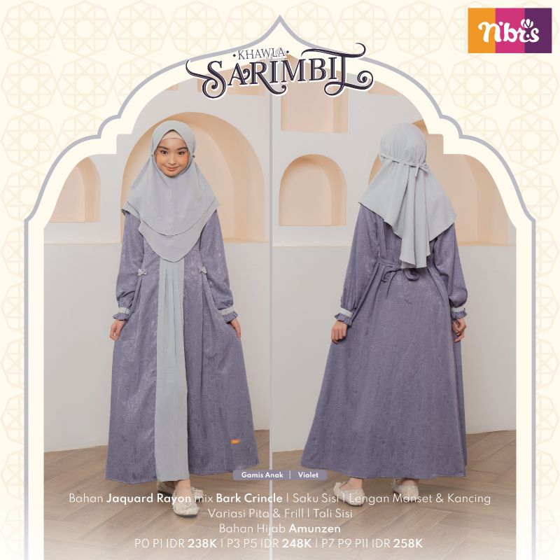 SETELAN GAMIS ANAK KHAWLA VIOLET LIGHT GREY ORIGINAL NIBRAS FASHION DRESS BAJU BUSANA MUSLIM PEREMPU