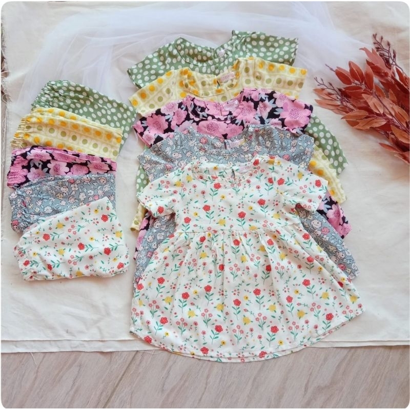 setelan rayon bayi perempuan 6 12 18 36 bulan, Set Selomita  set Anak Cewek 1-3 Tahun