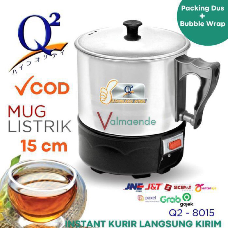 Mug Listrik Teko Listrik Panci Listrik Q2 Stainless Steel 1.500ml Pemanas Air Teko Masak Air Panci Rebus