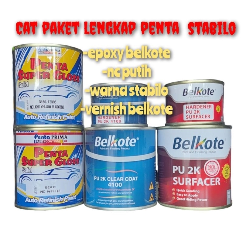 CAT PAKET LENGKAP PENTA SUPER GLOSS WARNA FLUORESCENT - STABILO KUNING HIJAU BIRU MERAH PINK ORANGE VIOLET - DUCO OTOMOTIF