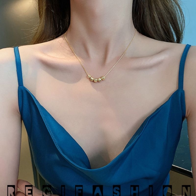 Kalung Titanium Wanita Korea Emas Lapis 18K Kalung Wanita Desaign Boba Kalung Wanita Anti Karat Tidak Luntur