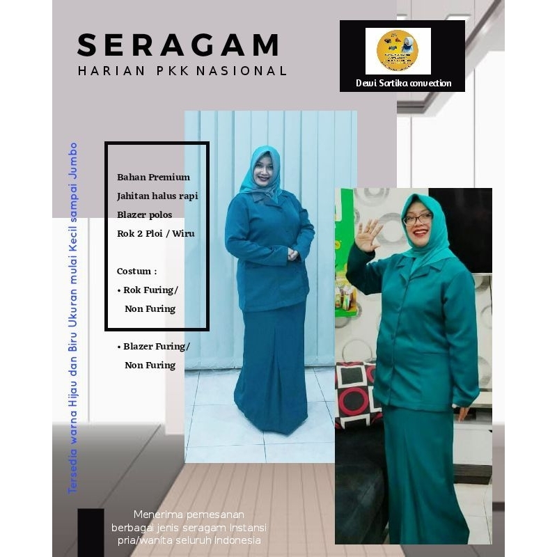 Seragam PKK Nasional polos Hijau dan Biru