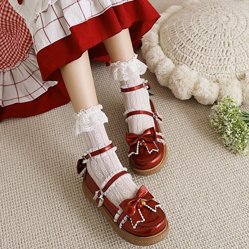 [MikanHiro Store] Sepatu Lolita bow lace student jk round head size code cosplay shoes female